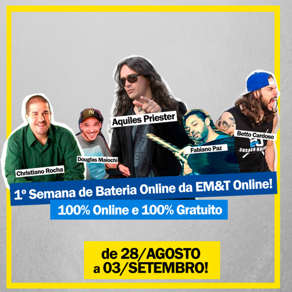1ª Semana de Bateria e Áudio da EM&T Online! – 100% Gratuita! 1ª Semana de Bateria e Áudio da EM&T Online! – 100% Gratuita!