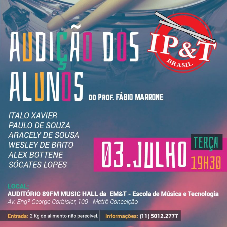 Audição de alunos de bateria da EM&T